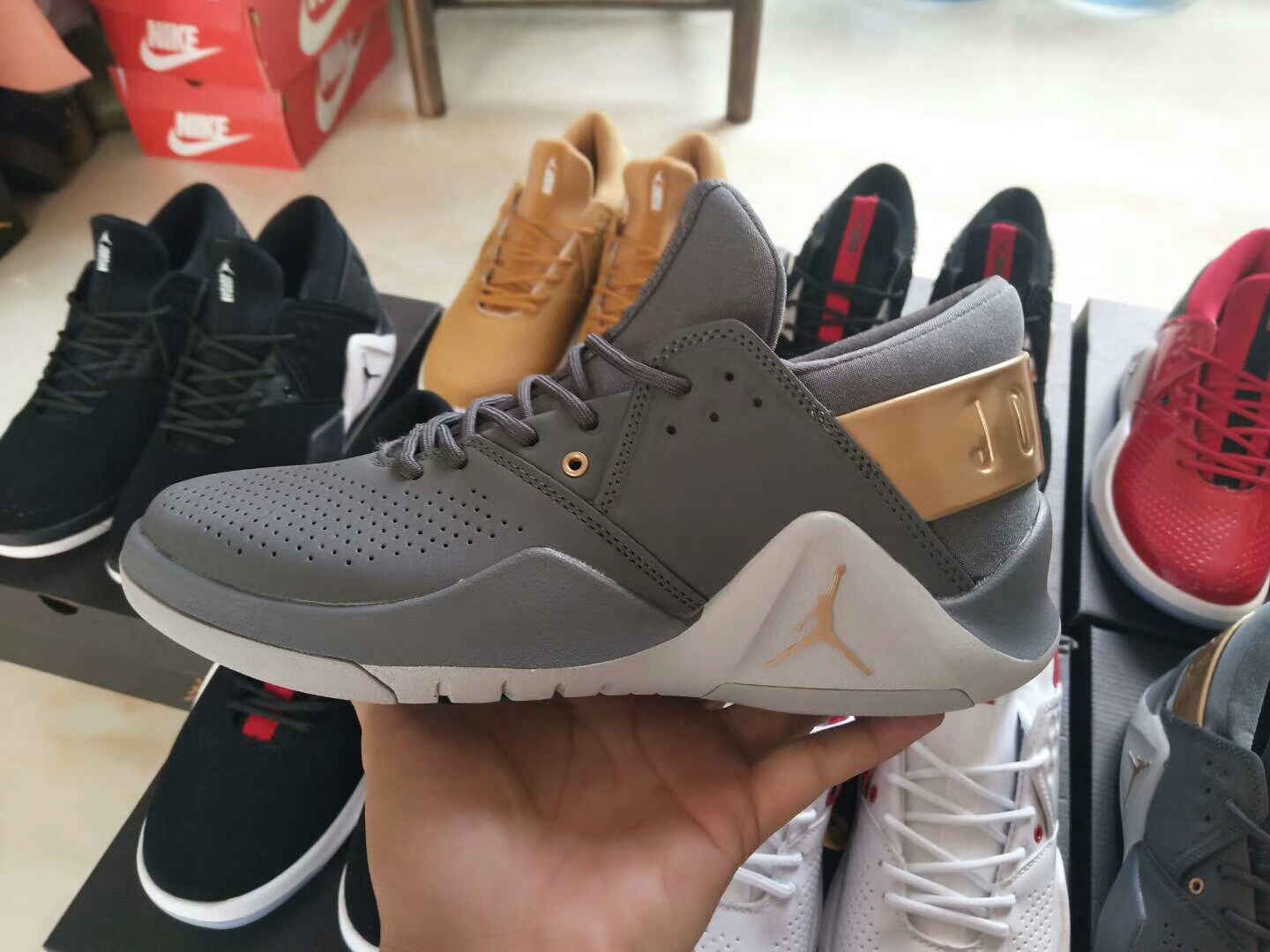 Air Jordan Fligth Fresh Wolf Grey Gold Shoes - Click Image to Close